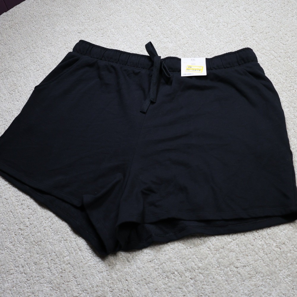 Auden Women Black Fleece Lounge Shorts XXL NWT Drawstring Sleepwear Pockets